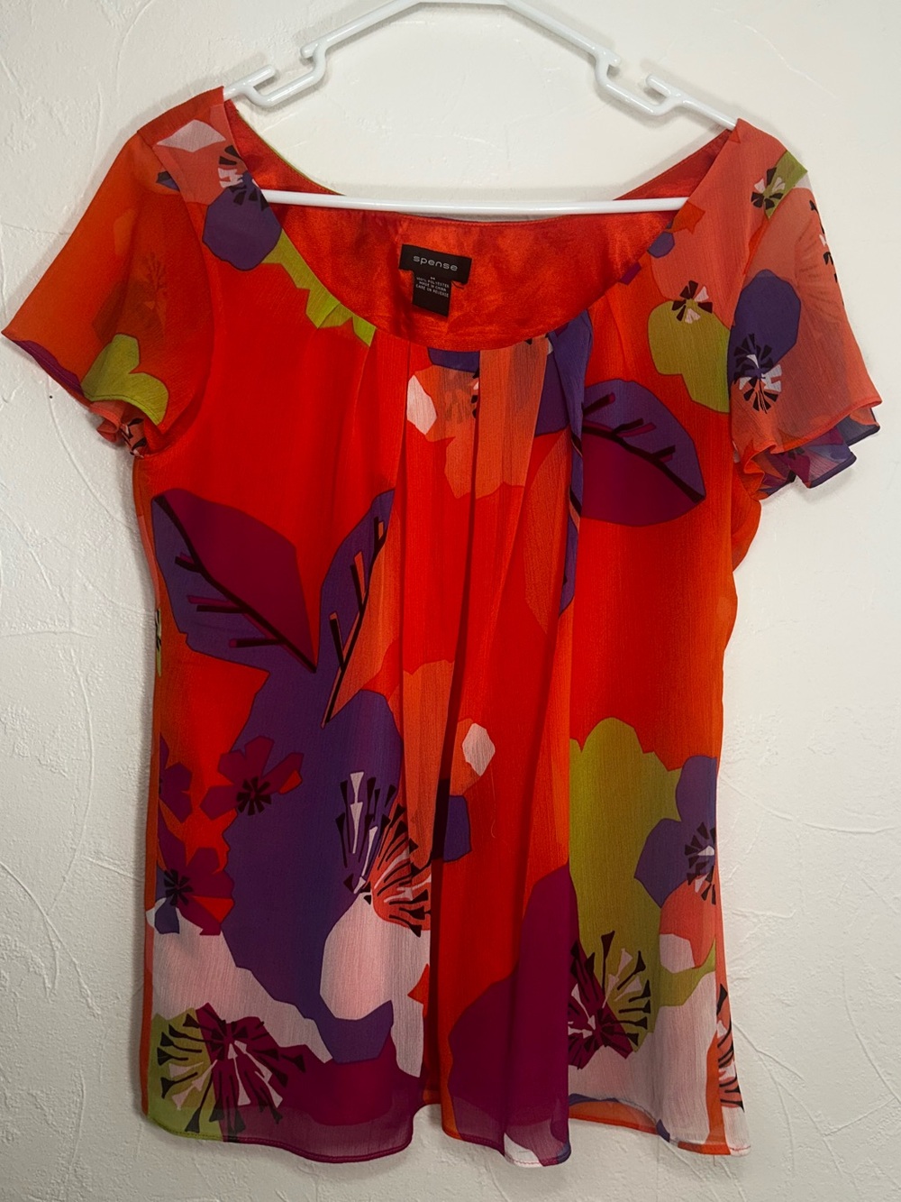 Spense Orange-Red Floral Short Sleeve Blouse